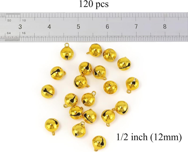 LIGHOON 1/2 Inch Jingle Bells Small Bell Mini Bells, Tiny Crafts Bells, DIY for Christmas Home Making Ornaments Wreath Pet Decorations Bracelet Anklets Necklace Knitting Jewelry Making 120 Pcs, Gold - Image 2